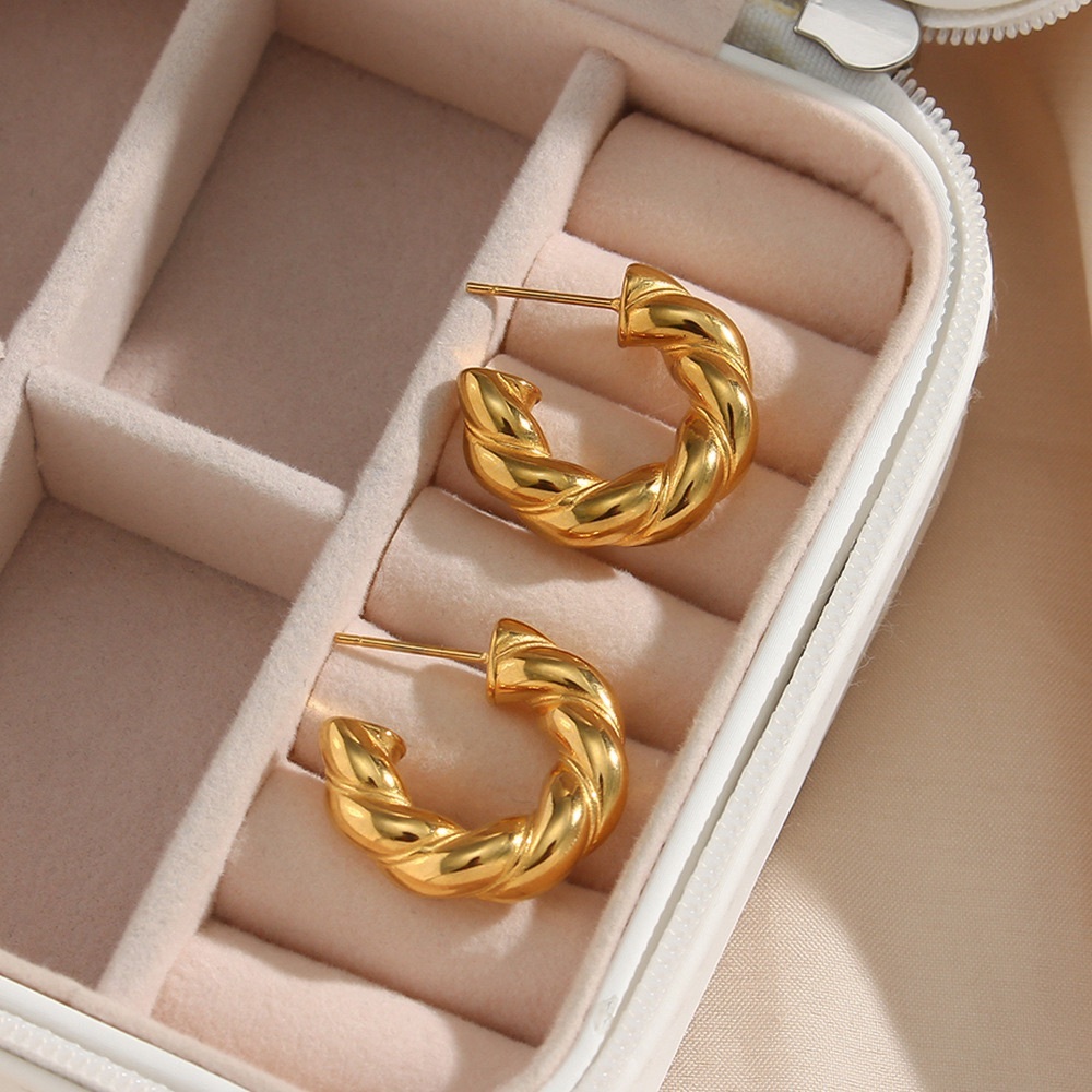 Gold Twisted Hoop Earrings* Braid Twist Earrings*Chunky Round Hoops*Waterproof